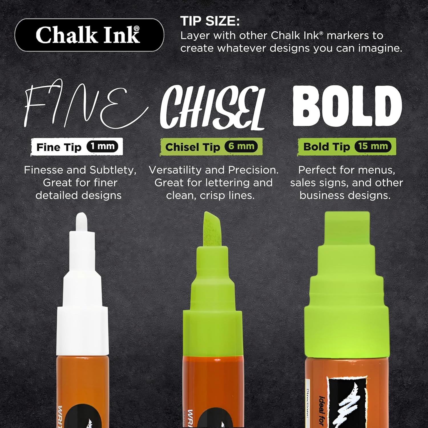 Chalk Ink Chalk Markers - Professional Fine Tip Chalkboard Markers - Long Lasting Colors & Quick Dry - Wet Wipe Liquid Chalk Pens (Classic, 1mm, 4 Pack)