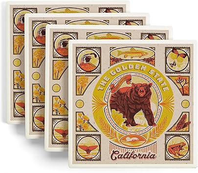 Lantern Press California Woodcut Menagerie Series The Golden State Coasters