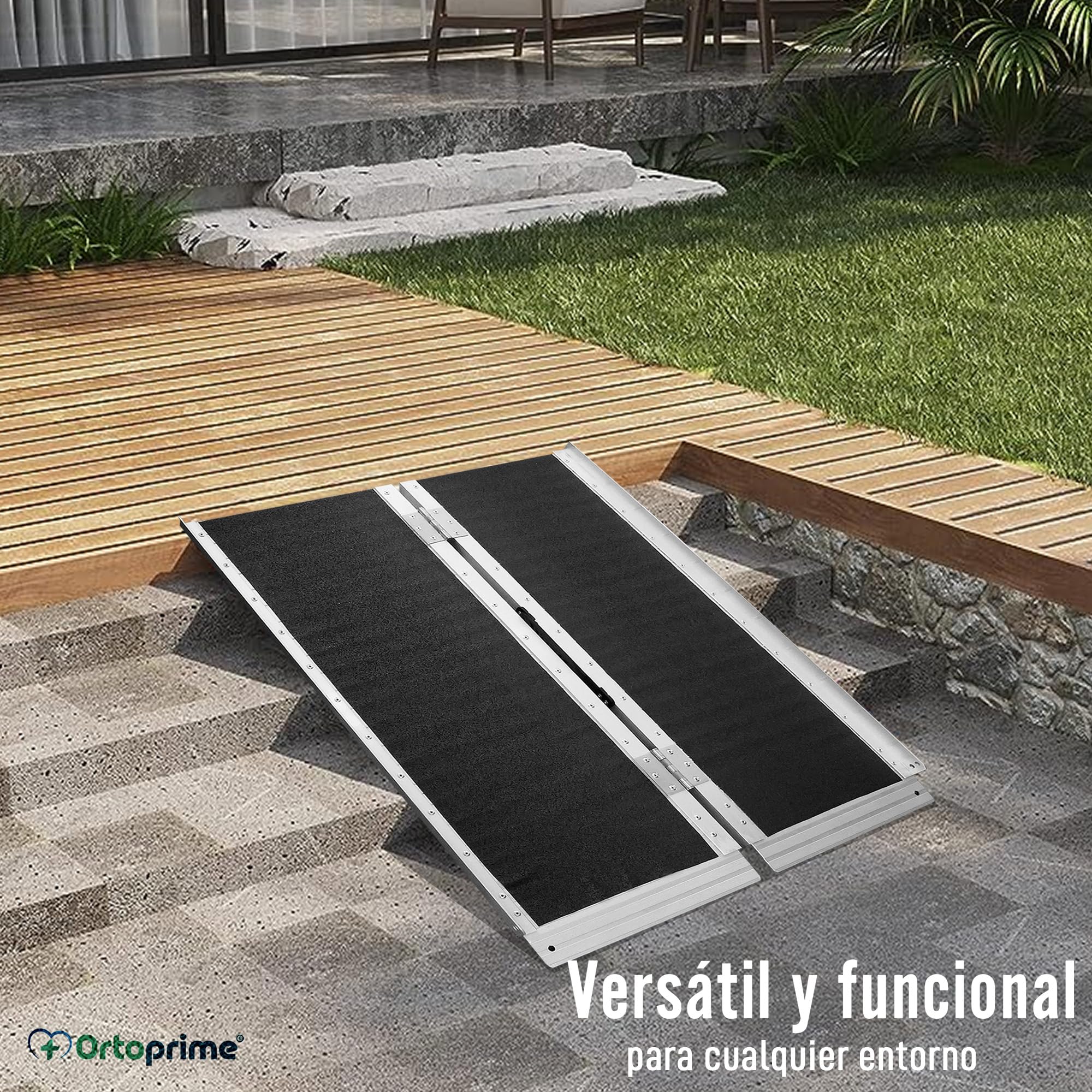 OrtoPrime Rampa para Silla de Ruedas Plegable y PORTÁTIL Rampa Silla de Ruedas Salvaescaleras Portátil - Rampa Plegable Carga Silla de Ruedas - rampa Minusválidos Seguridad - Rampa Salva Escalones