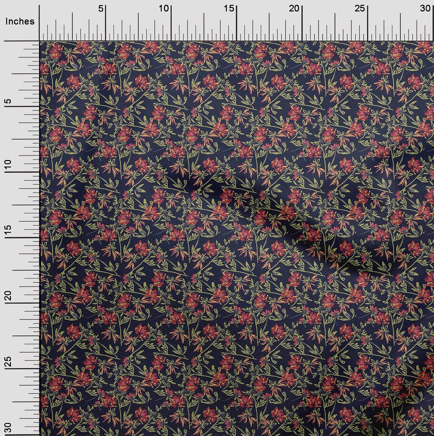 oneOone Georgette Viscose Fabric Leaves & Floral Artistic Print Fabric BTY 42 Inch Wide