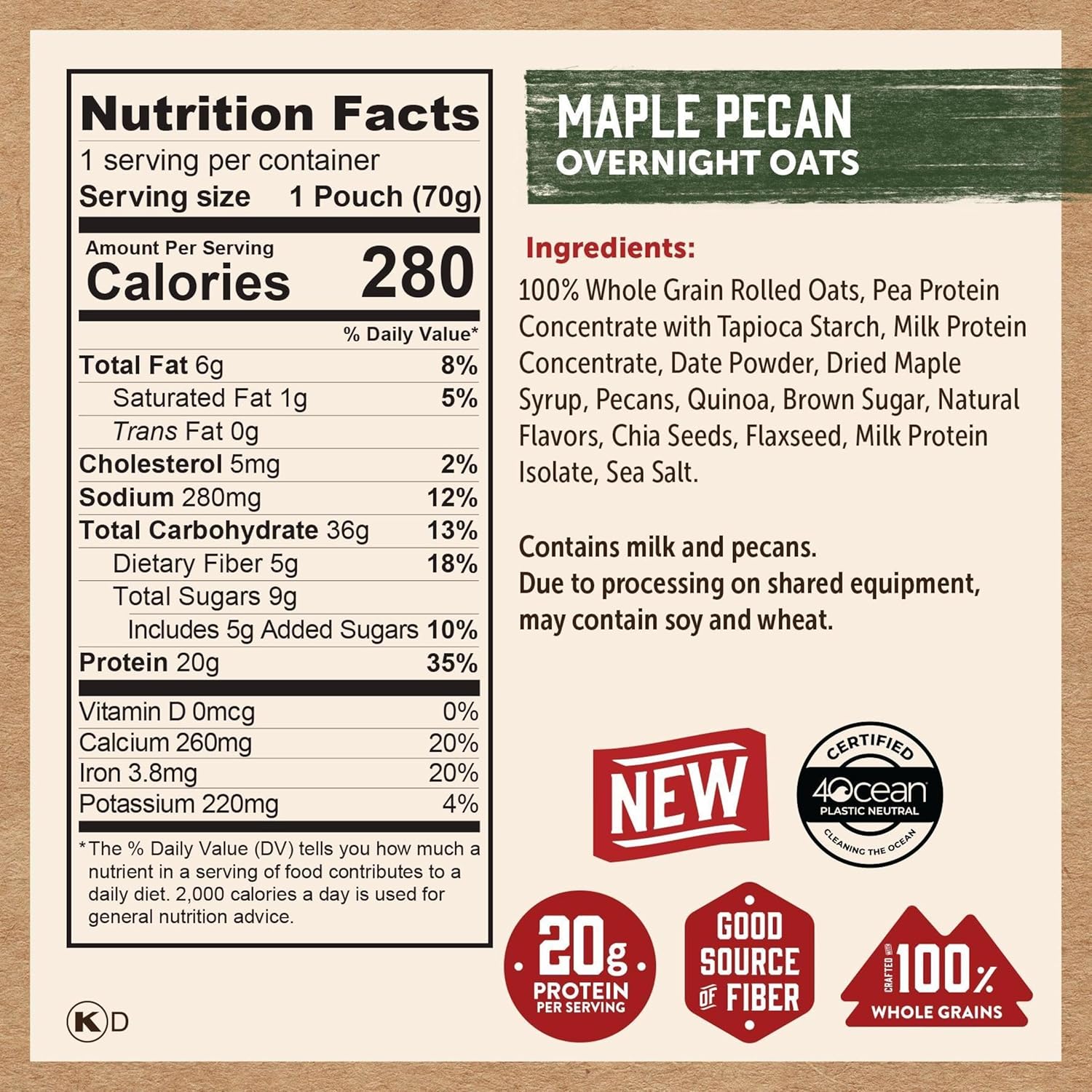 Kodiak Cakes Protein Overnight Oats Variety Pack - Cookie Butter, Dark Chocolate Sea Salt, Maple Pecan, 12 Count, High Protein