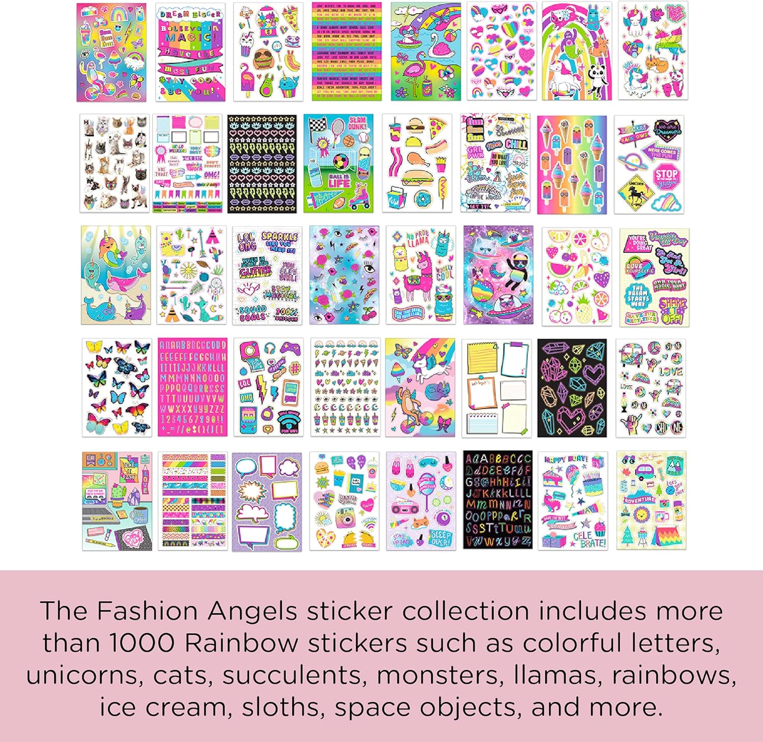 Fashion Angels 1000+ Totally Rainbow Colorful Stickers for Kids - Fun Craft Stickers for Scrapbooks, Planners, Gifts and Rewards, 40-Page Sticker Book for Kids Ages 6+ and Up : Toys & Games