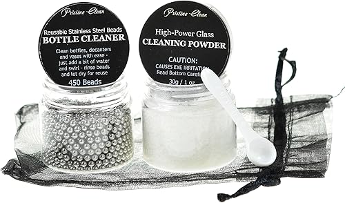 Vista 5 de Pristine Clean Cuentas de limpieza para decantadores, 450 cuentas de acero inoxidable reutilizables para limpiar botellas de vidrio, decantadores