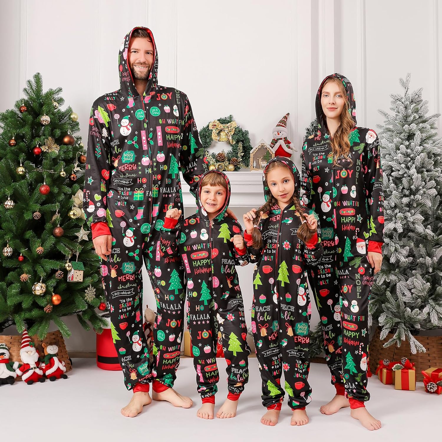 Christmas Onesie Pajamas Family Vacation Novelty One-piece Hooded Matching PJs Allover Pattern Sleepwear Nightwear - Image 2