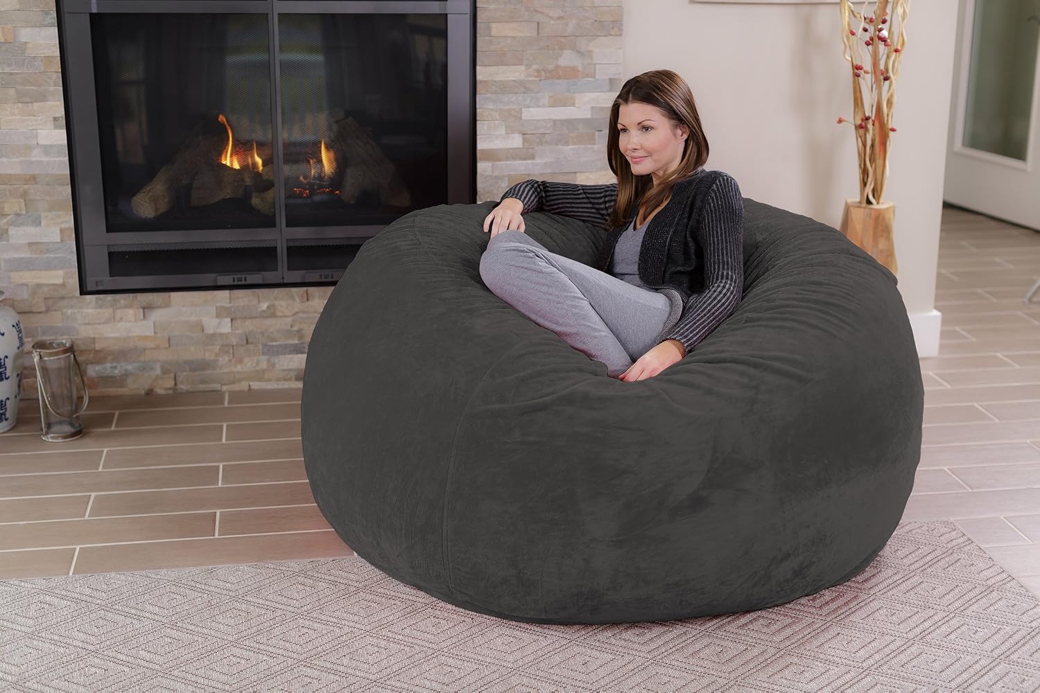 Chill Sack Bean Bag Chair: Giant 5' Memory Foam Furniture Bean Bag - Big Sofa with Soft Micro Fiber Cover - Grey Furry