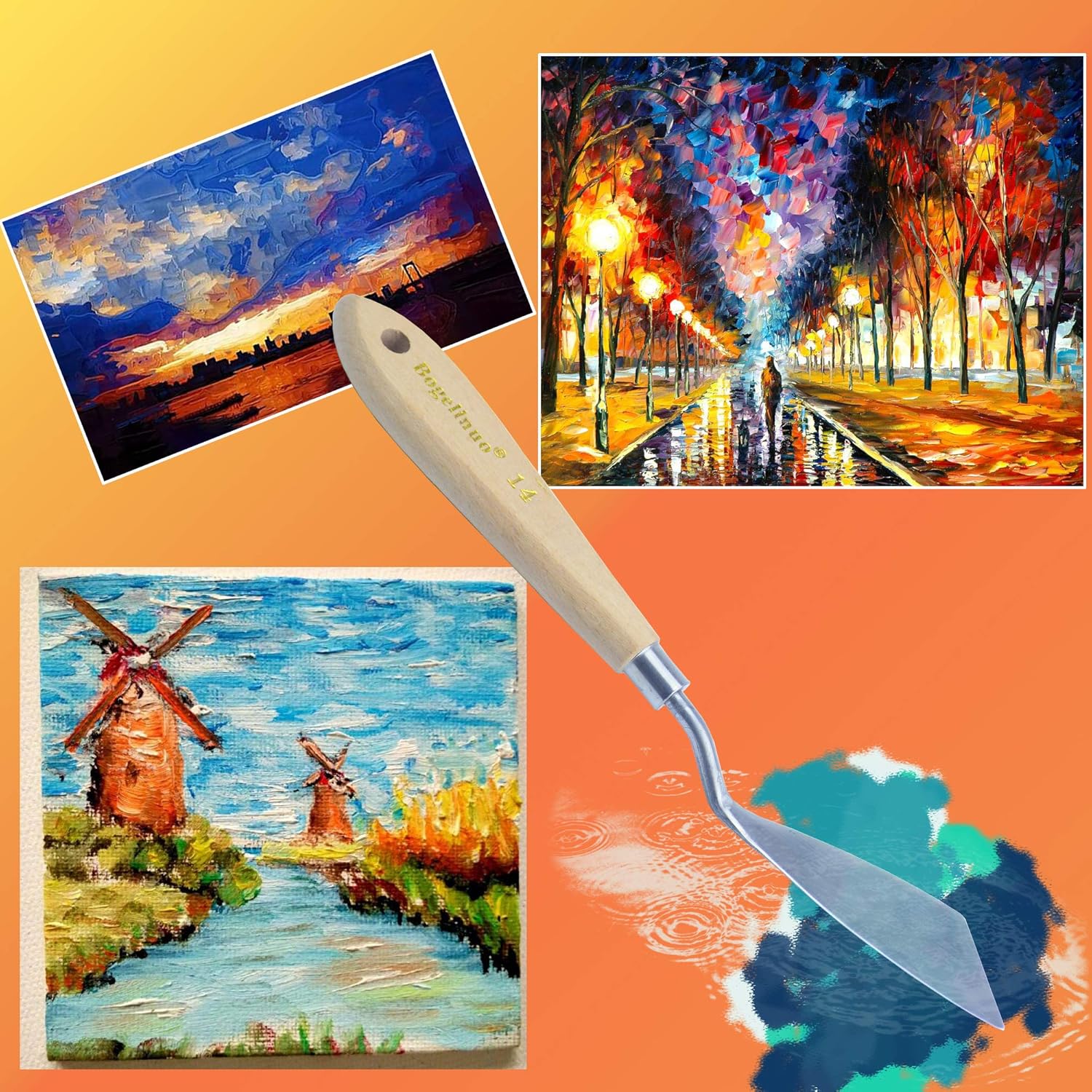 AebDerp 5 pcs Big Palette Knives for Oil, Canvas, Acrylic Painting Tool Set Oil Painting Spatula Shovel Paint Knife with Wooden Handle