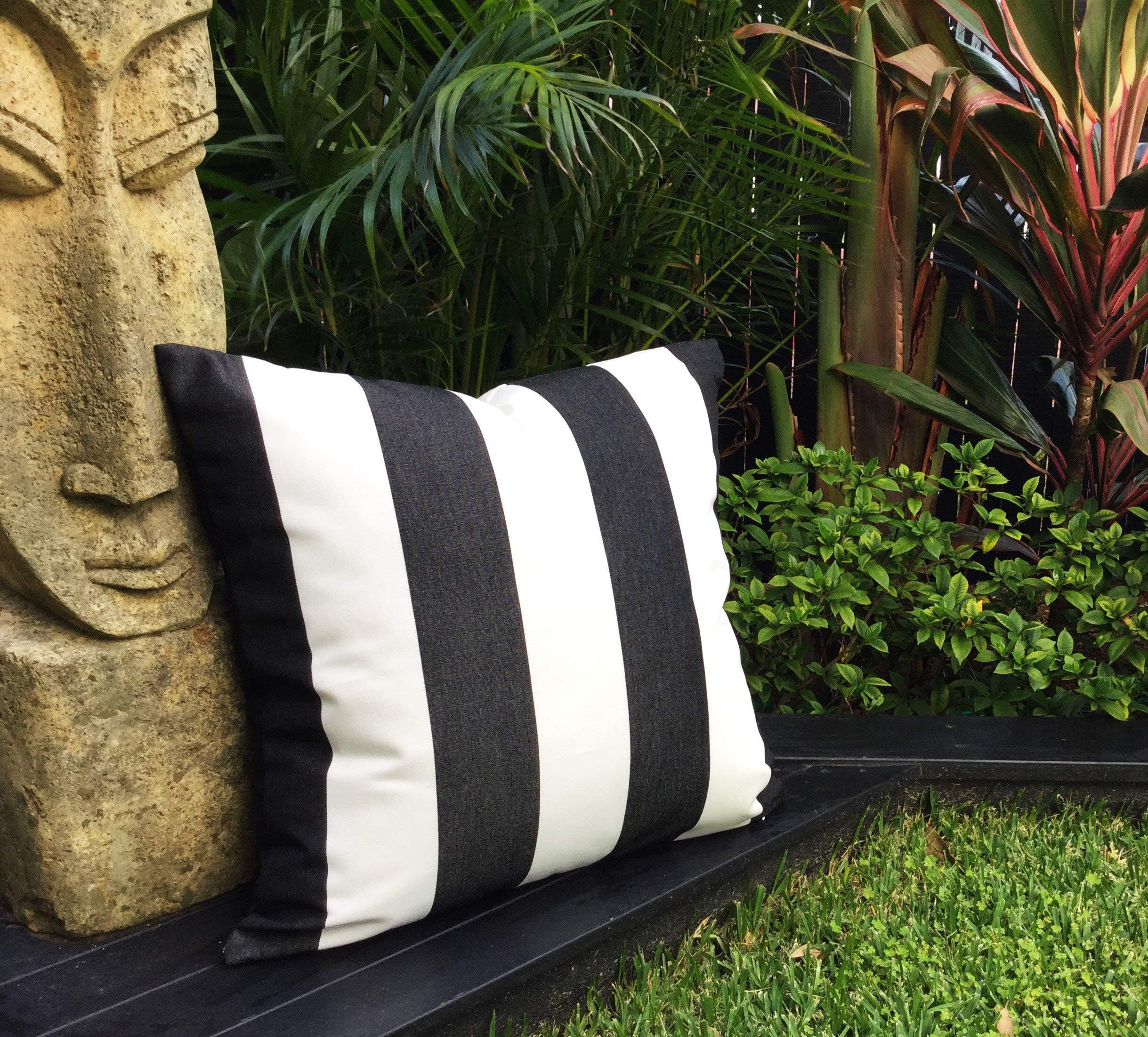 unknow Black and White Striped Outdoor Cushions Sunbrella Fabric Outdoor Cover Only Charcoal Stripe Outdoor Cushions Modern Pillows pillow cover