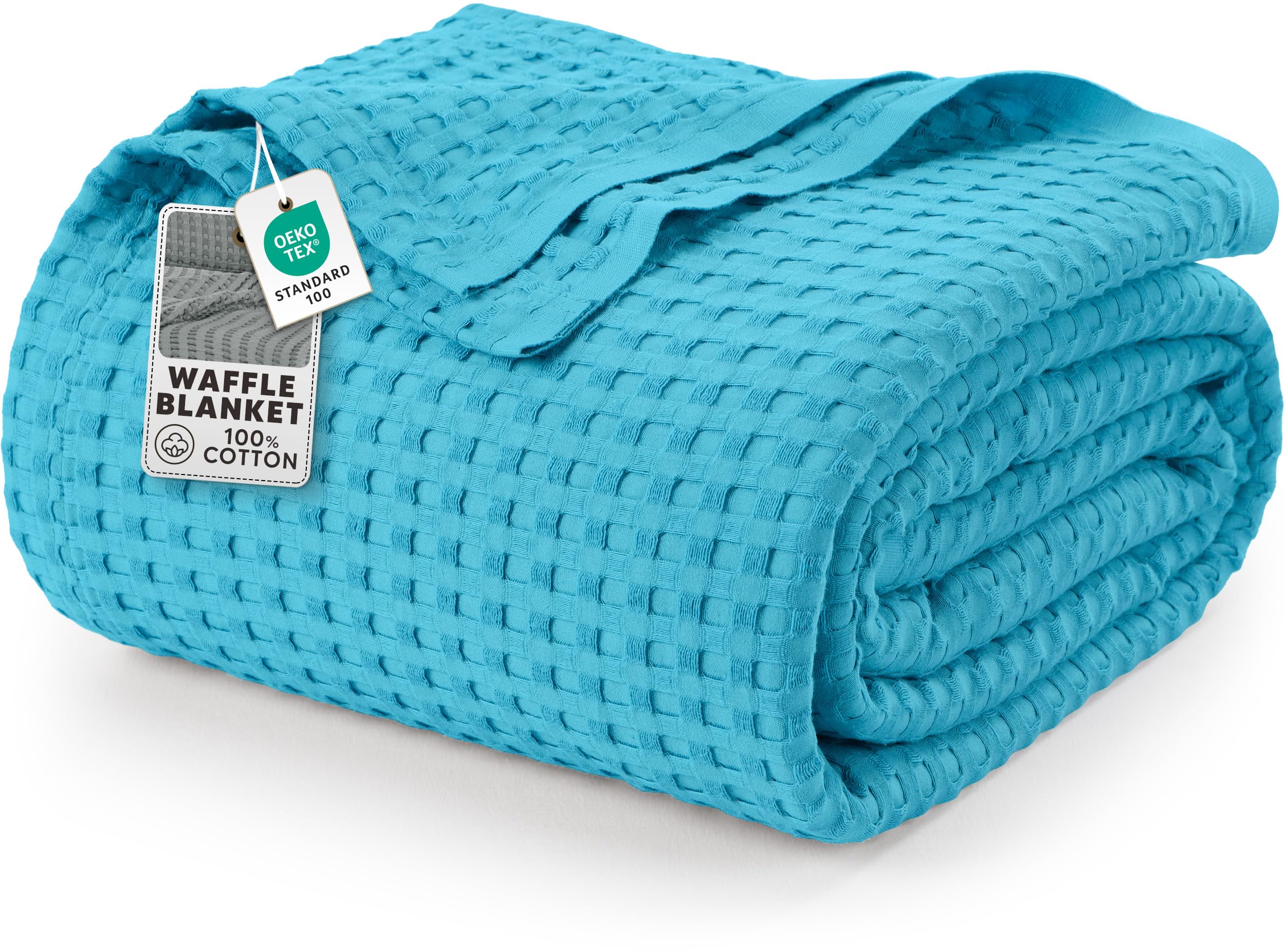 Utopia Bedding Cotton Waffle Blanket 300 GSM (Teal - 90x72 Inches) Soft Lightweight Breathable Bed Blanket Twin Size Layering Any Bed for All Season