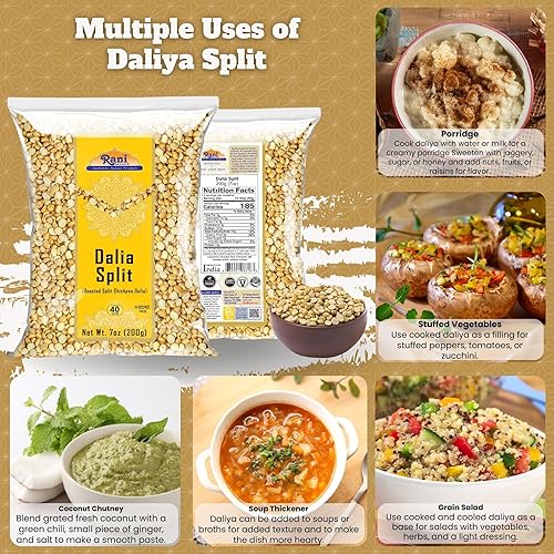Miniatura 3 de Rani Daliya Split (Garbanzos partidos asados Dalia) 7oz (200g) ~ Todo natural Vegano Origen indio