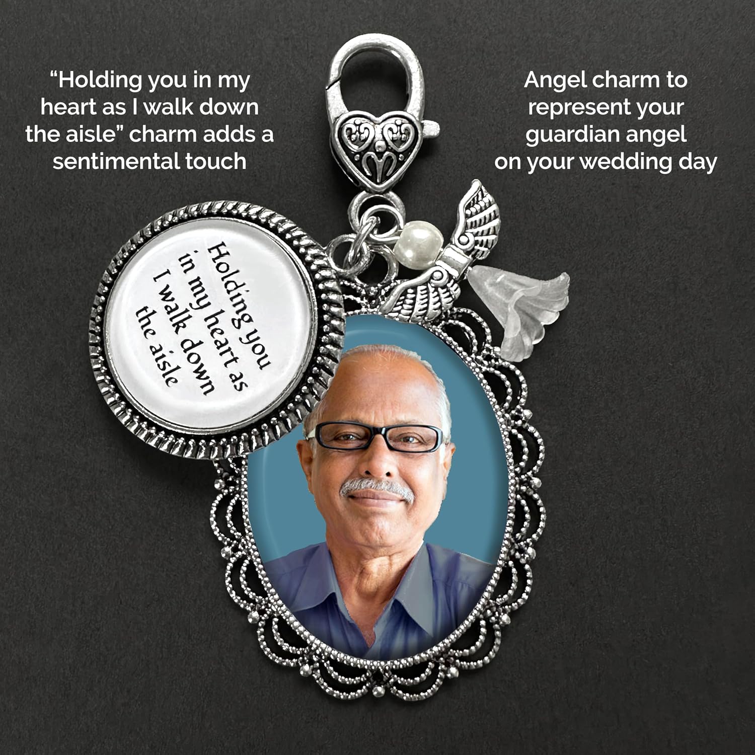 Wedding Bridal Bouquet Charm Holding You in My Heart As I Walk Down The Aisle Memorial Gift For Bride Dad Memorial
