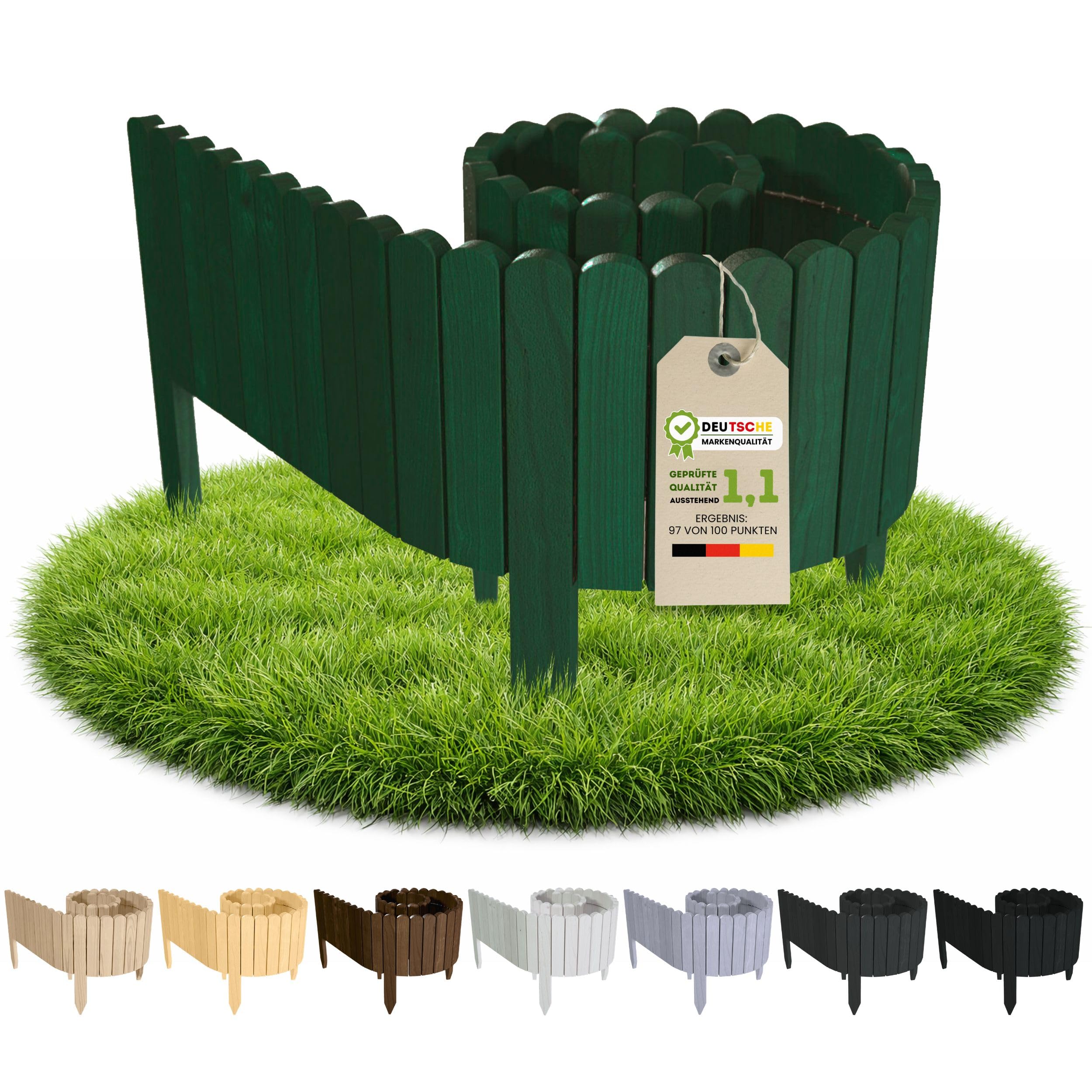 Floranica bordura para jardín 20 x 200 cm Verde Borde césped Valla de jardín Valla de Madera bordura Flexible en Rollo