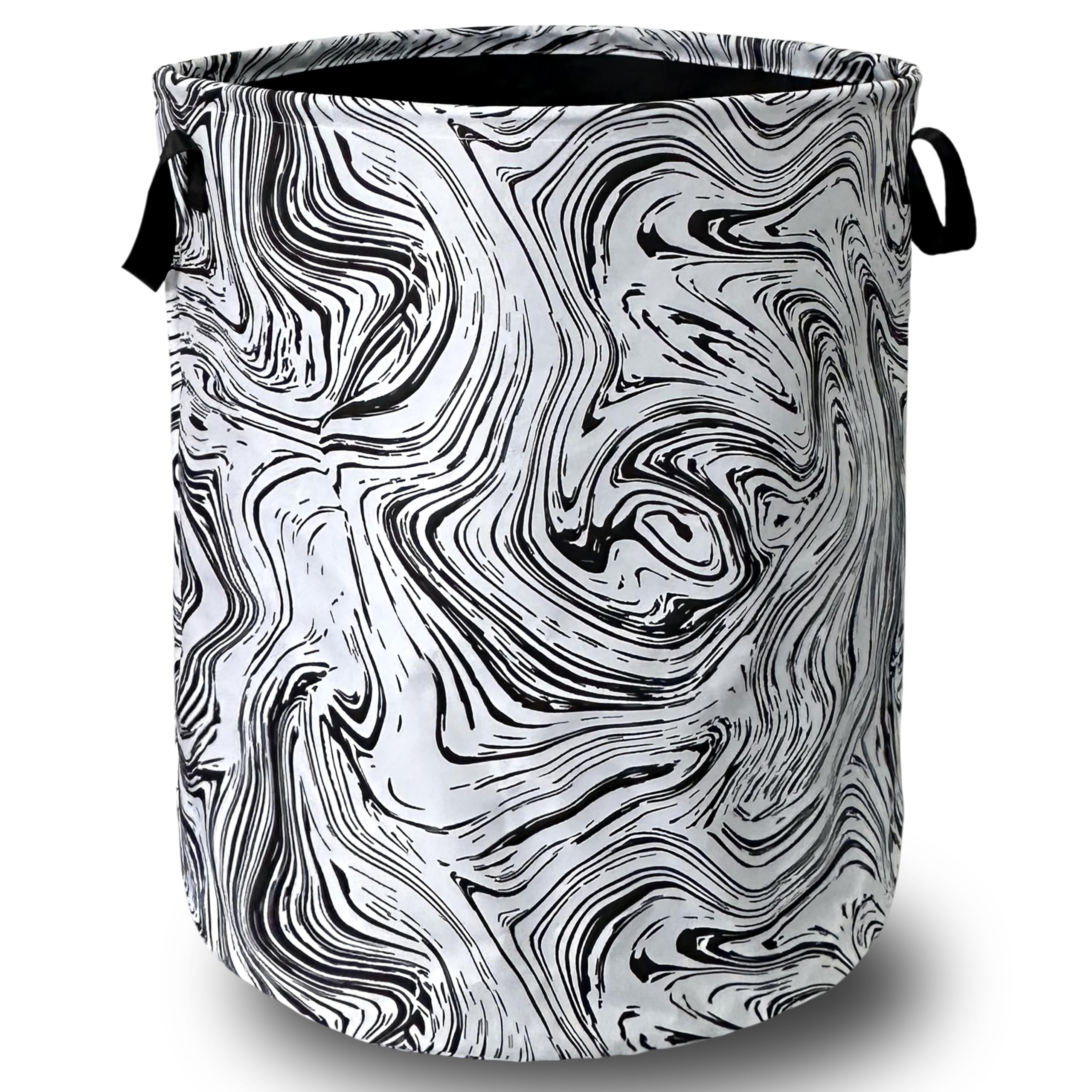 Black and White Marble Texture Laundry Basket Foldable With Handles Tote Bag Oxford Cloth Funny Laundry Hamper Clothes Storage Bucket Toy Organizer