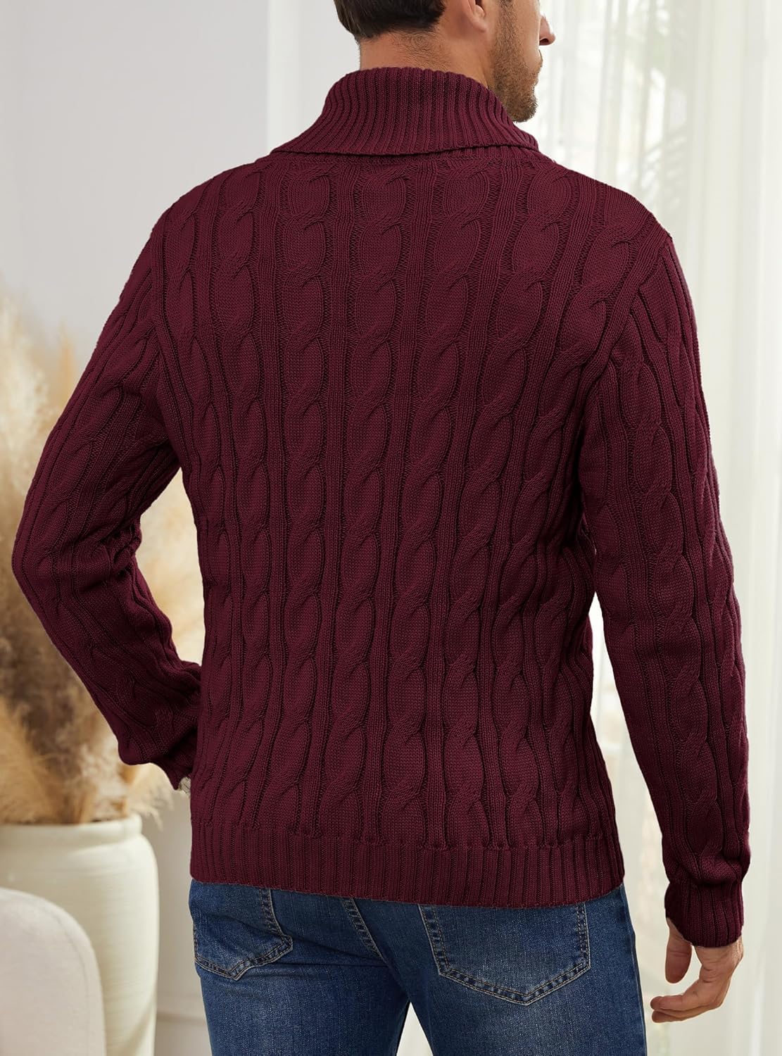 Men's Casual Knit Fisherman Sweaters Fall Winter Sweater V-Neck Cable Pullover Warm Knit Sweater for Men - Image 3