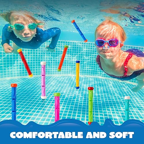 Miniatura 5 de JOYIN Bastones de buceo, juguetes de piscina, 8 piezas de entrenamiento subacuático para niños, colorido juguete de natación hundimiento, palos de