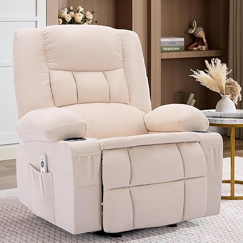 Rocker - Silla reclinable con masaje y calor, mecedoras para sala de estar, silla ergonómica cómoda con portavasos y puerto de carga USB, bolsillos
