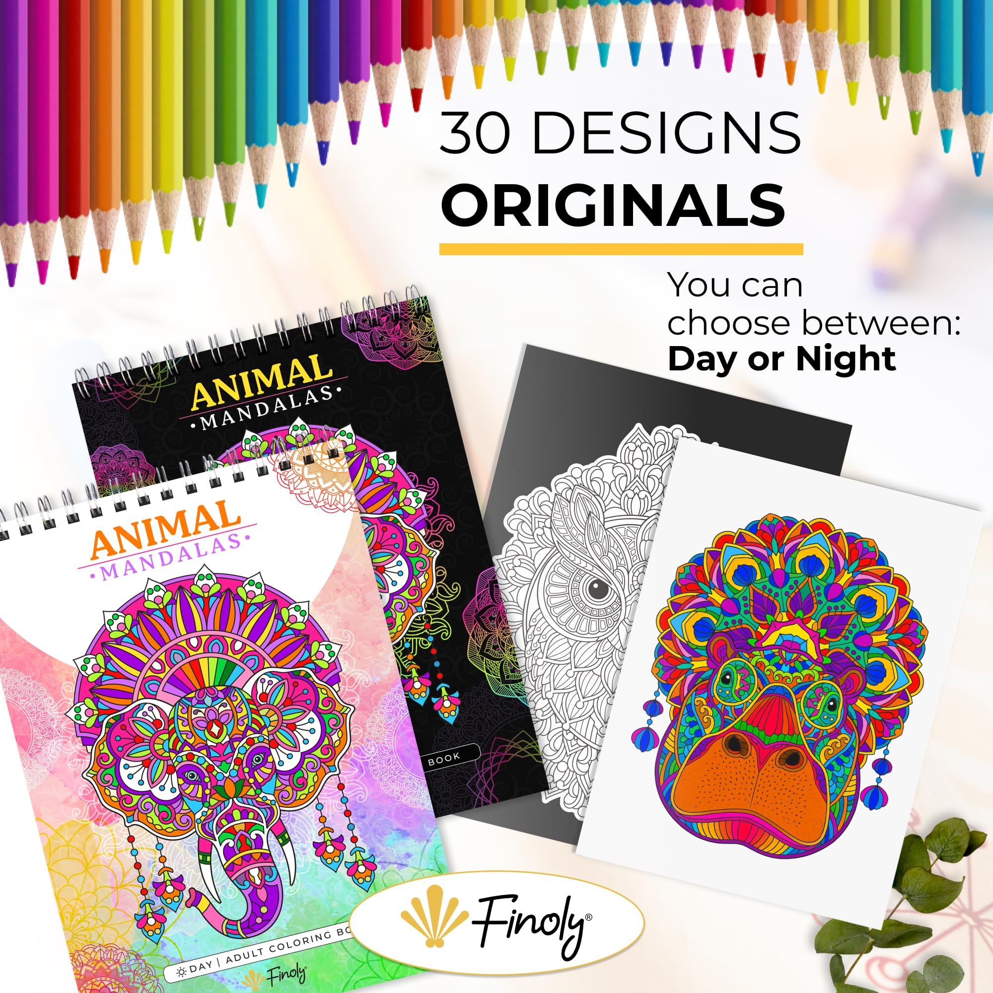 Finoly Mandala Colouring Books for Adults Does Not Bleed Ink, Day Adult Animals, A4 - Image 2