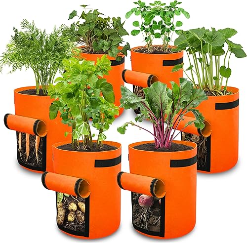 Miniatura 10 de Gardzen Paquete de 6 bolsas de cultivo de verduras sin BPA de 10 galones con solapa de acceso y asas, adecuadas para plantar papas, taro,