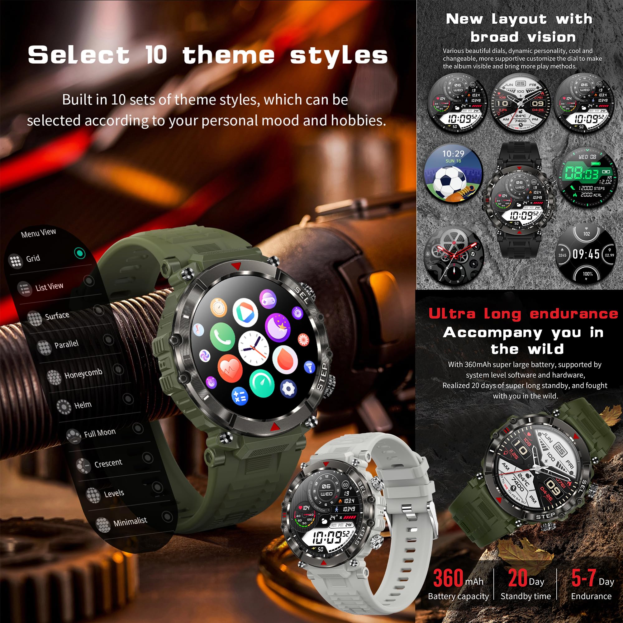 ZPIMY 1.39 Inch AMOLED Men's Smart Watch with Bluetooth Calling, Smartwatch with 123 Sports Modes, 5ATM Waterproof - Image 3