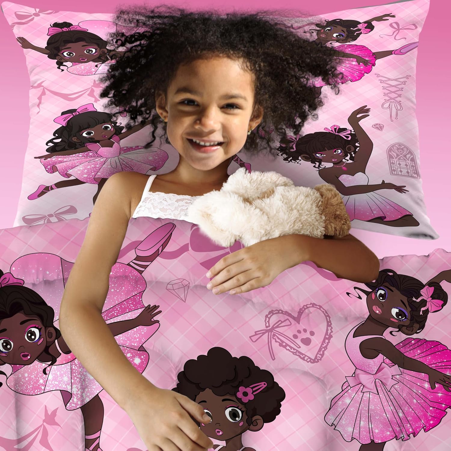African American Ballerina Comforter Set Black Girls Twin Bedding Set Pink Soft Microfiber for Girls for Princess Room Decor with 2 Pillowcase - Image 6