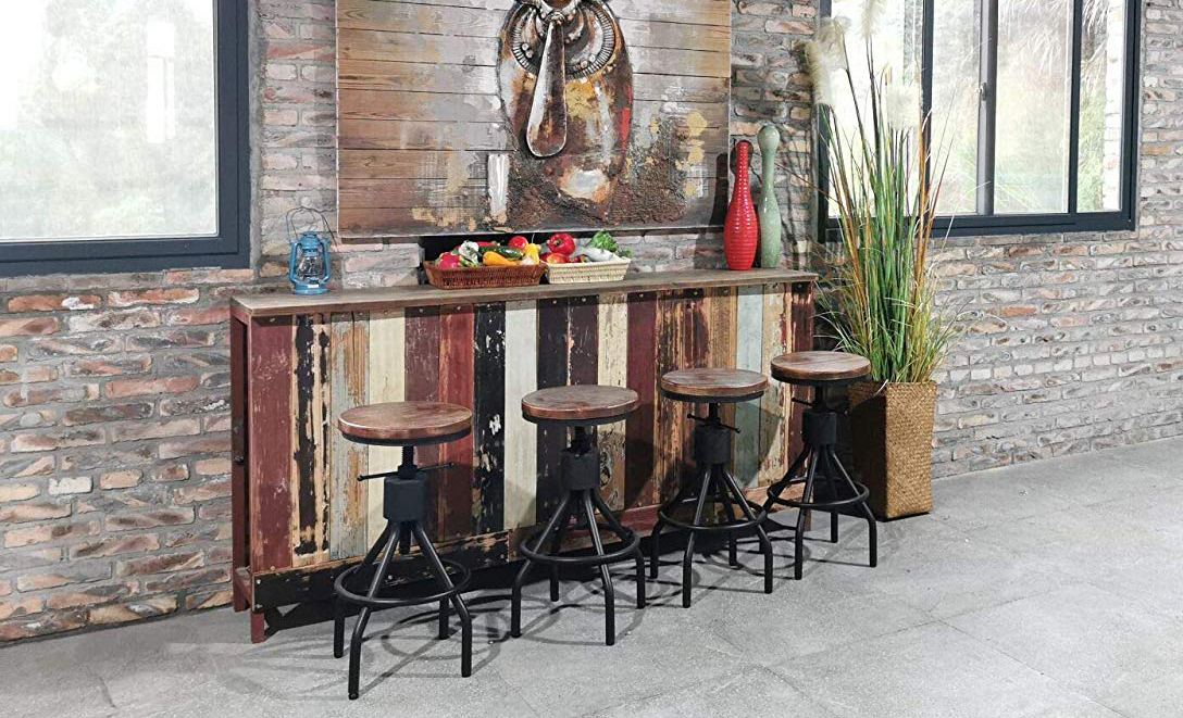 スツール Klokken Stool LOKKHAN Set of 2 Industrial Bar Stool-Vintage Adjustable Round