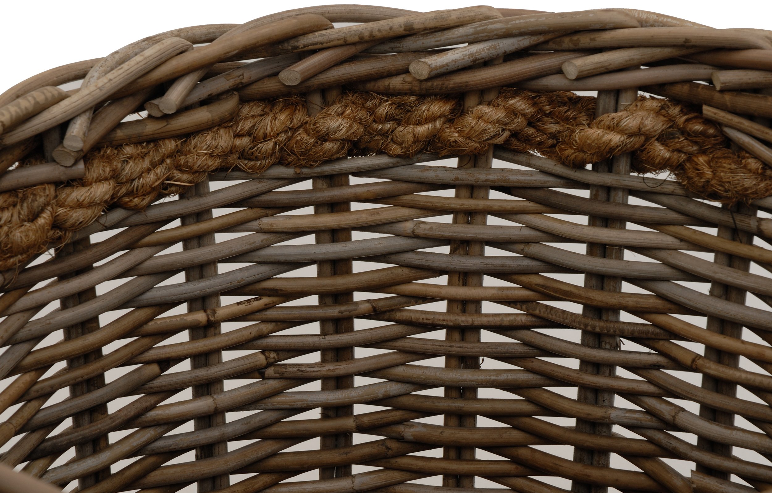 korb.outlet Duży kosz na rośliny, kosz drewniany, okrągły, szary, naturalny rattan, z krawędzią linkową/ozdobna doniczka z rattanu (średnica XL 50 cm)