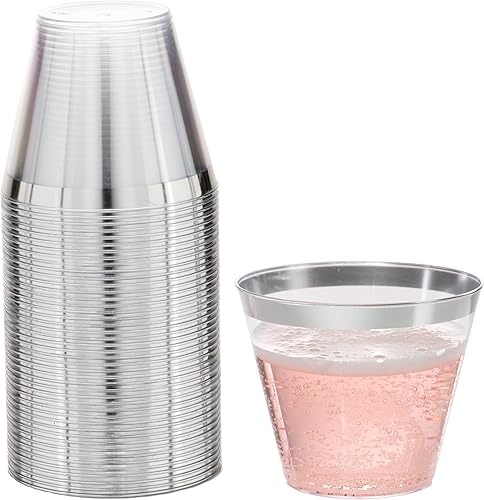 Miniatura 8 de Prestee 200 vasos de plástico de oro rosa, 9 onzas  vasos desechables duros, vasos de vino de plástico, vasos de cóctel de plástico, vasos de