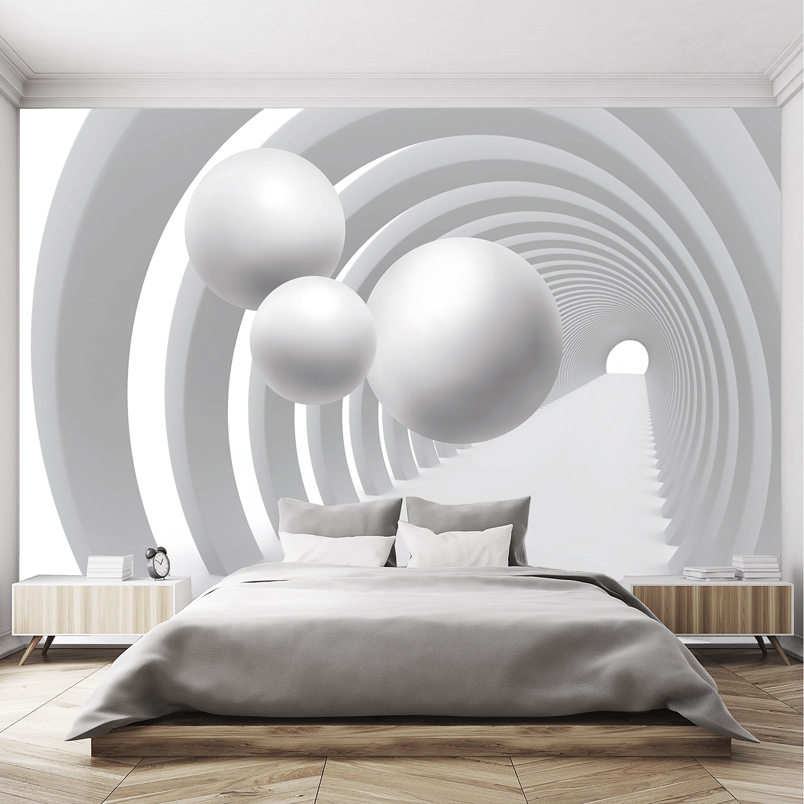 murimage Photo Wallpaper 3D 366 x 254cm Including Paste Black White Tunnel Three Dimensional Architecture Sphere Depth wall murals