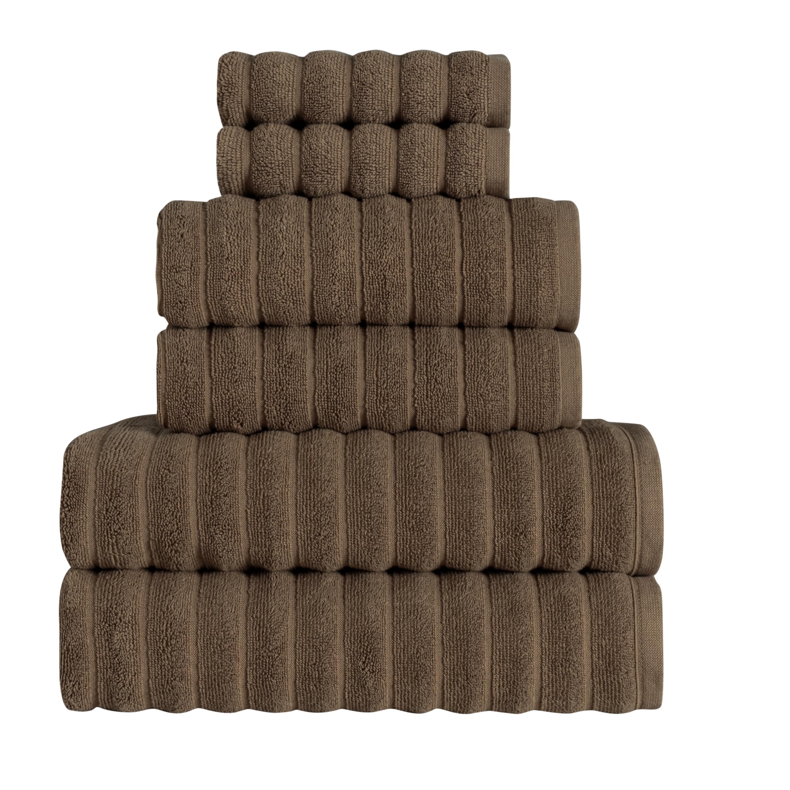 BERIBO Cloud Turkish Towels 100% Cotton - Set of 6-620gsm (Truffle Brown)