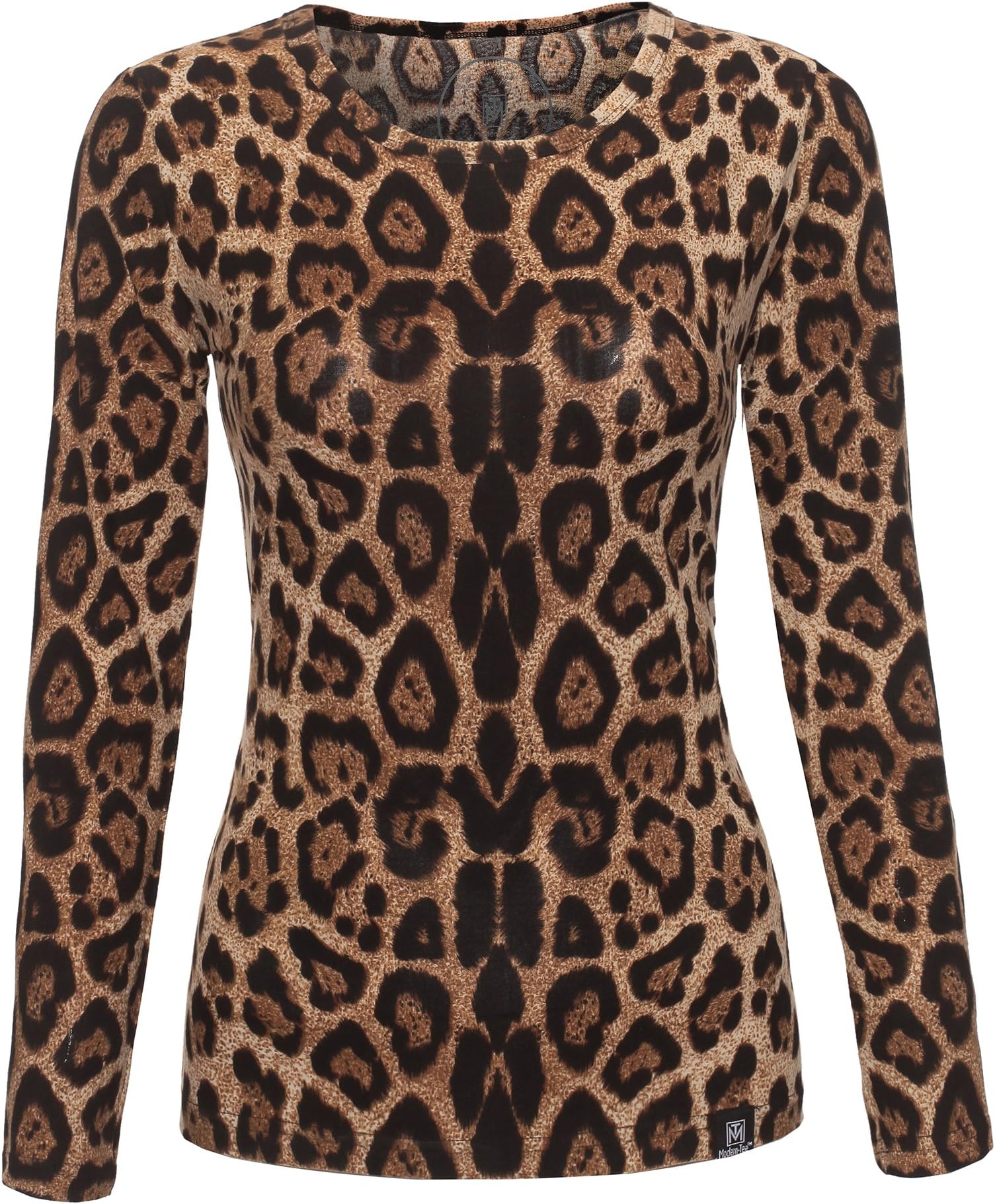 Modern-TeeWomen's Round Crew Neck Leopard Printed Fashion T-Shirt Long Sleeve Tops