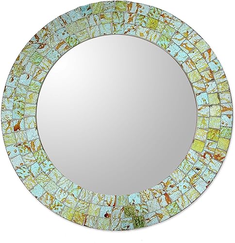 NOVICA Espejo de mosaico de vidrio Aqua Splash