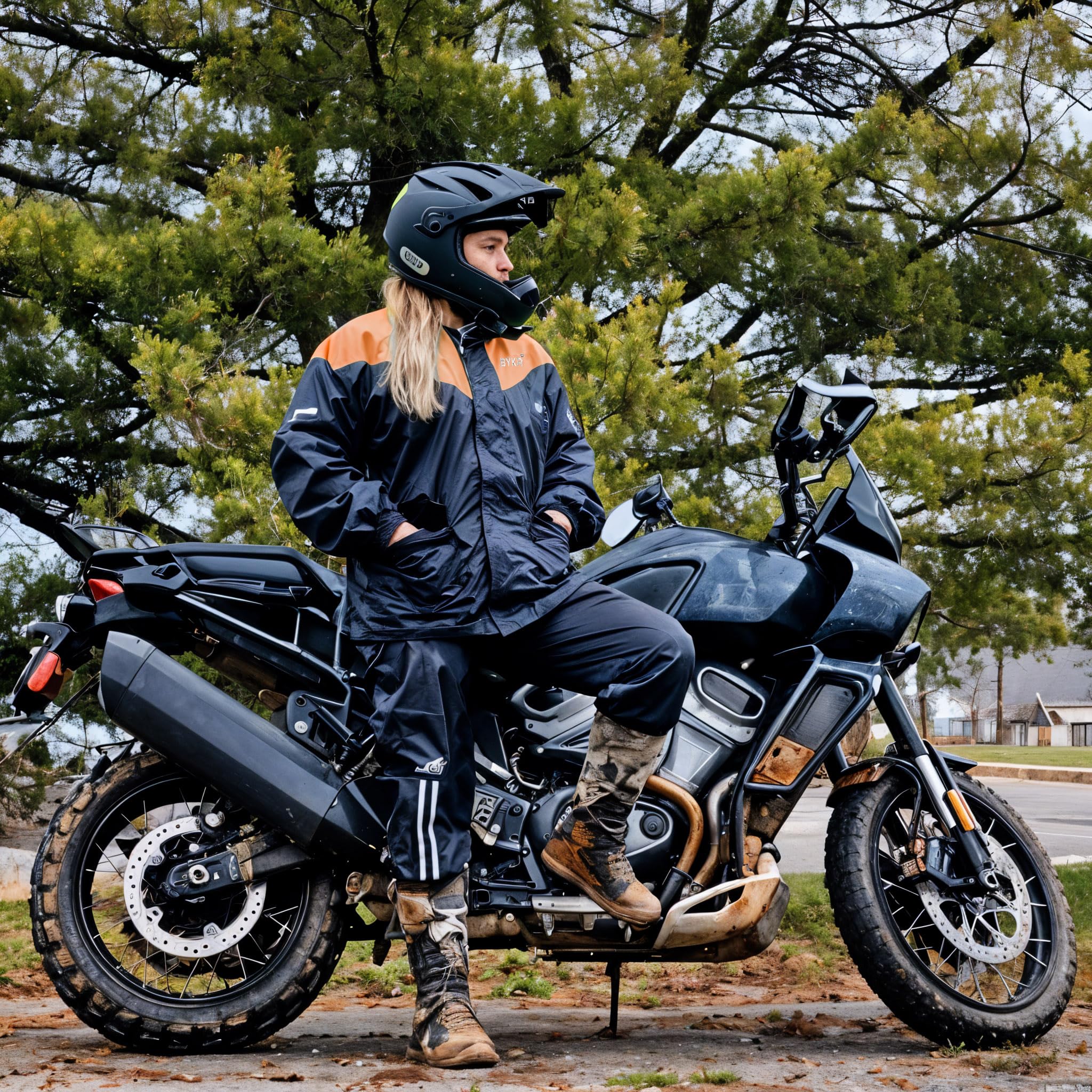 BYKR Wodoodporne outdoorowe kombinezony przeciwdeszczowe na motocykl, dla mężczyzn i kobiet, 2-częściowe, oddychające i wiatroszczelne, ochrona przed mokrą pogodą, motocross, sprzęt przeciwdeszczowy