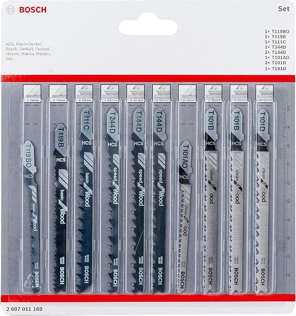 Bosch Professional 10-Piece Set Jigsaw Blades Set (for Wood, Accessories for Jigsaw with T-Shank mounting)