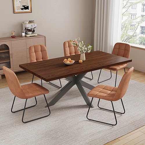 Miniatura 11 de ZckyCine Juego de mesa de comedor extensible de 6 piezas, moderna mesa de madera gris de 63 a 79 pulgadas con 6 sillas de tela gris, mesa de comedor