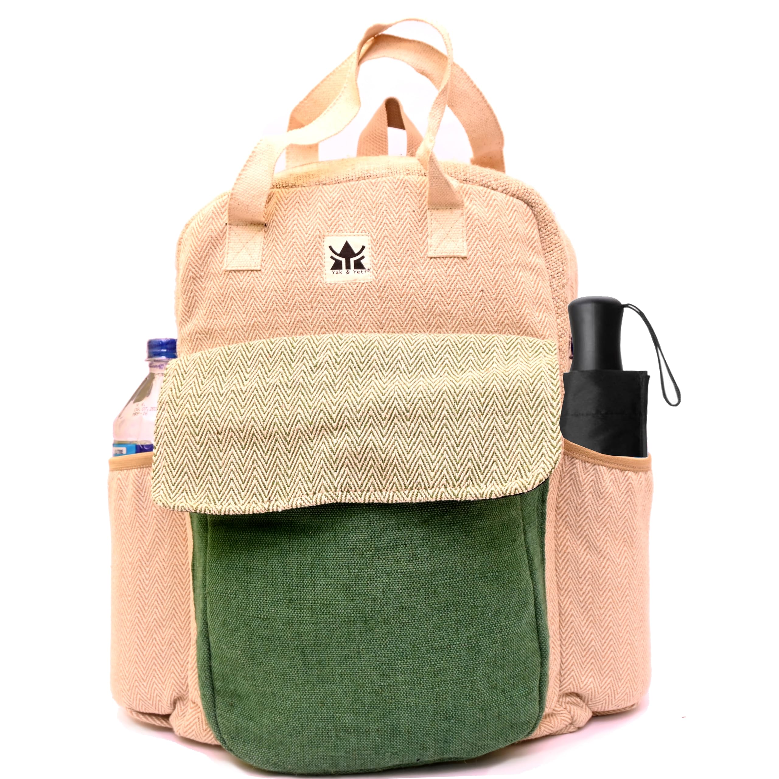 YAK & YETI Handcrafted Hemp Backpack from Nepal – Eco-Friendly, Durable, and Stylish with Adjustable Straps-Multi Pocket (Eco)