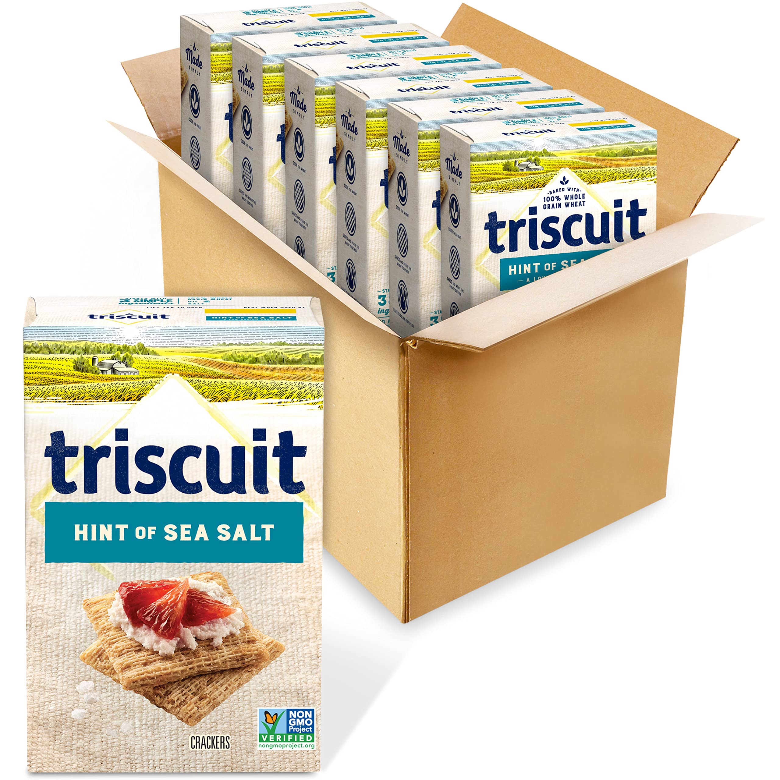 Buy TriscuitHint of Sea Salt Whole Grain Wheat Crackers, Vegan Crackers, 6 8.5 oz Boxes Online