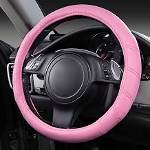 CAR PASS Line Rider Microfiber Leather Sporty 14.5-15 inch Car Steering Wheel Cover Universal Fits for 95% Cars Sedans SUV Trucks, Anti-Slip Safety Comfortable Design Pure Pink