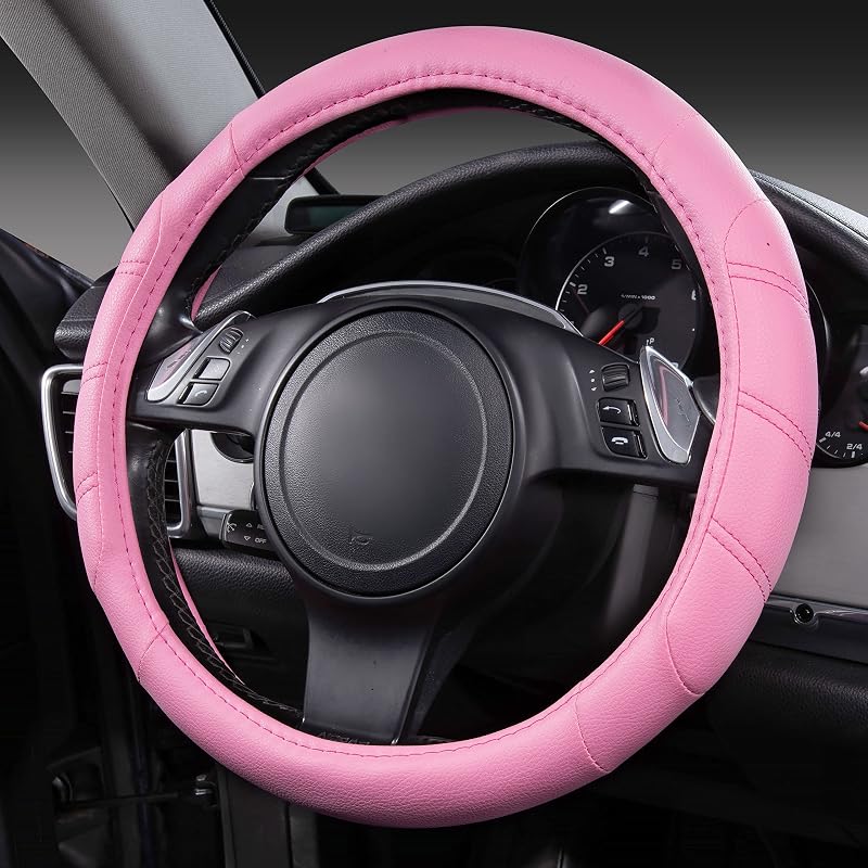 Capa para Volante CAR PASS em Couro de Microfibra com Antiderrapante Rosa-Puro, para Volantes de 37 a 39 cm