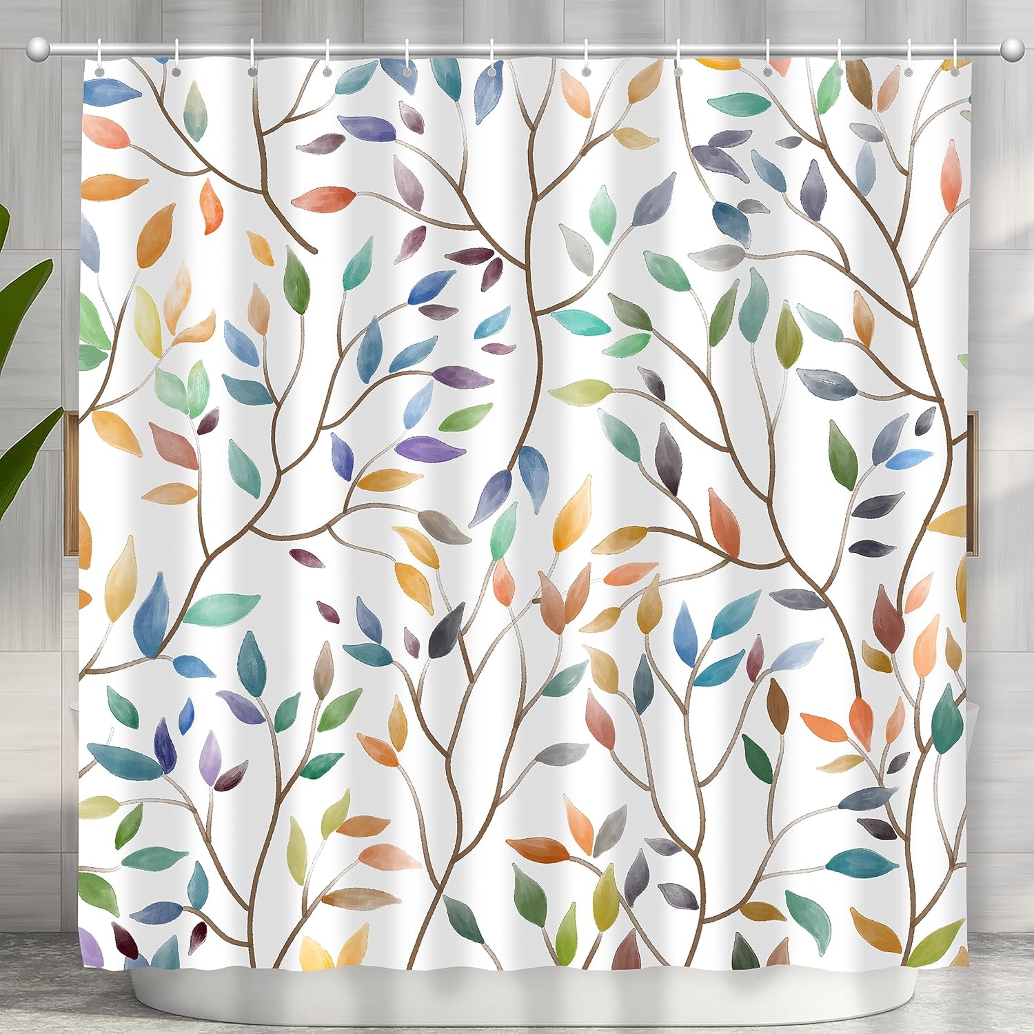 JWXCBIM Boho Floral Shower Curtain, Spring Colorful Botanical Flower Leaves Bohemian