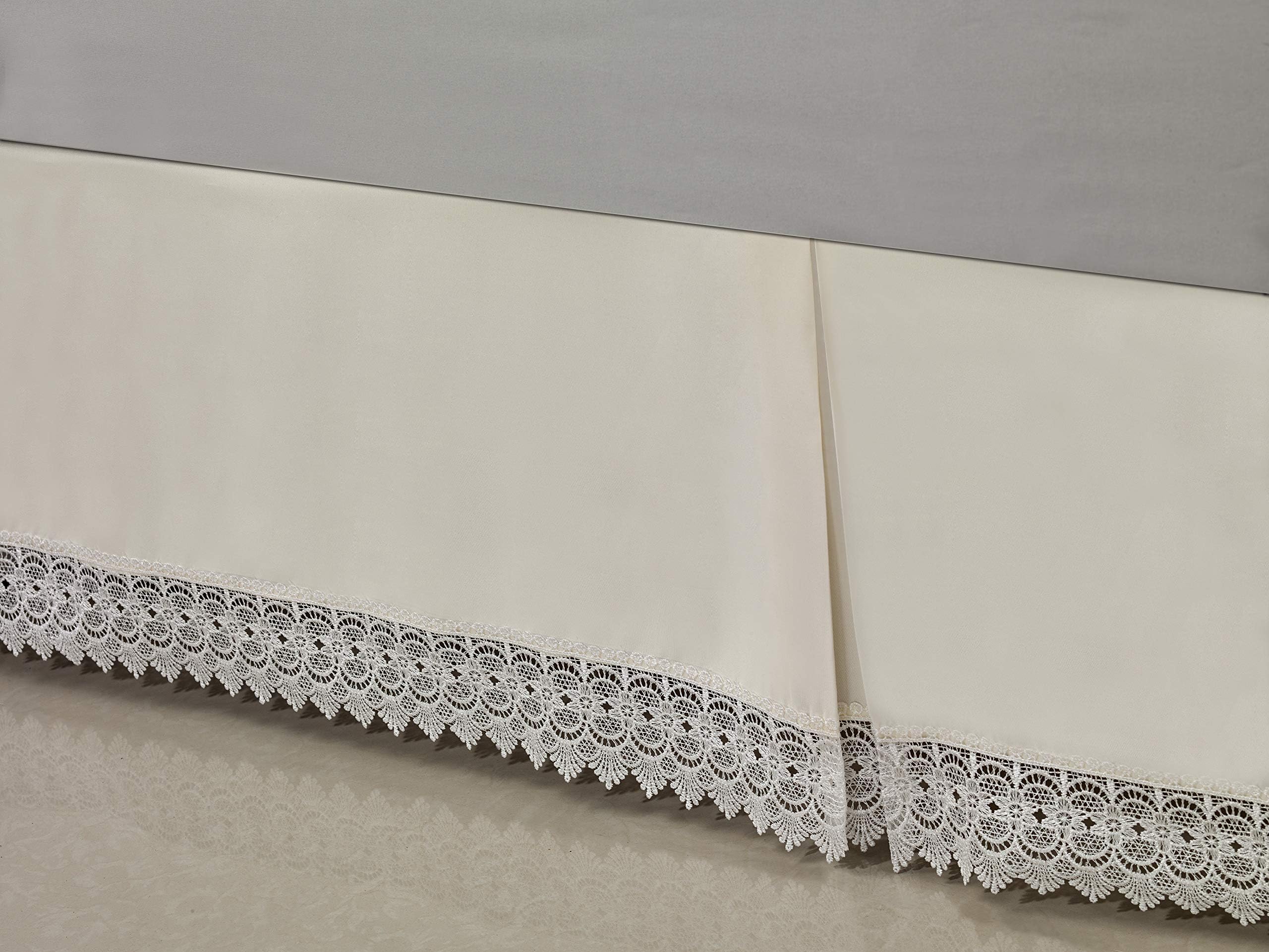 Elegant Comfort ™ Silky-Soft Luxury Lace Fringe Dust Ruffle/Bed Skirt Microfiber Platform Wrinkle and Fade Resistant with 15inch Drop