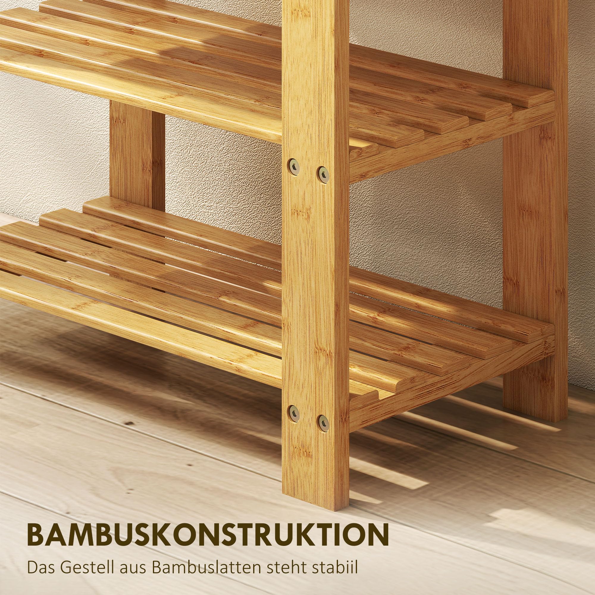 HOMCOM Ławka na buty z siedziskiem i schowkiem 2 półki 70x28x45 Naturalne
