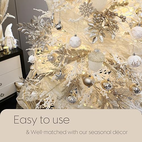 Miniatura 4 de Sea Team Paquete de 6 adornos de hojas artificiales con purpurina, palos decorativos, ramitas brillantes, tallos, púas, ramas para árbol de Navidad,