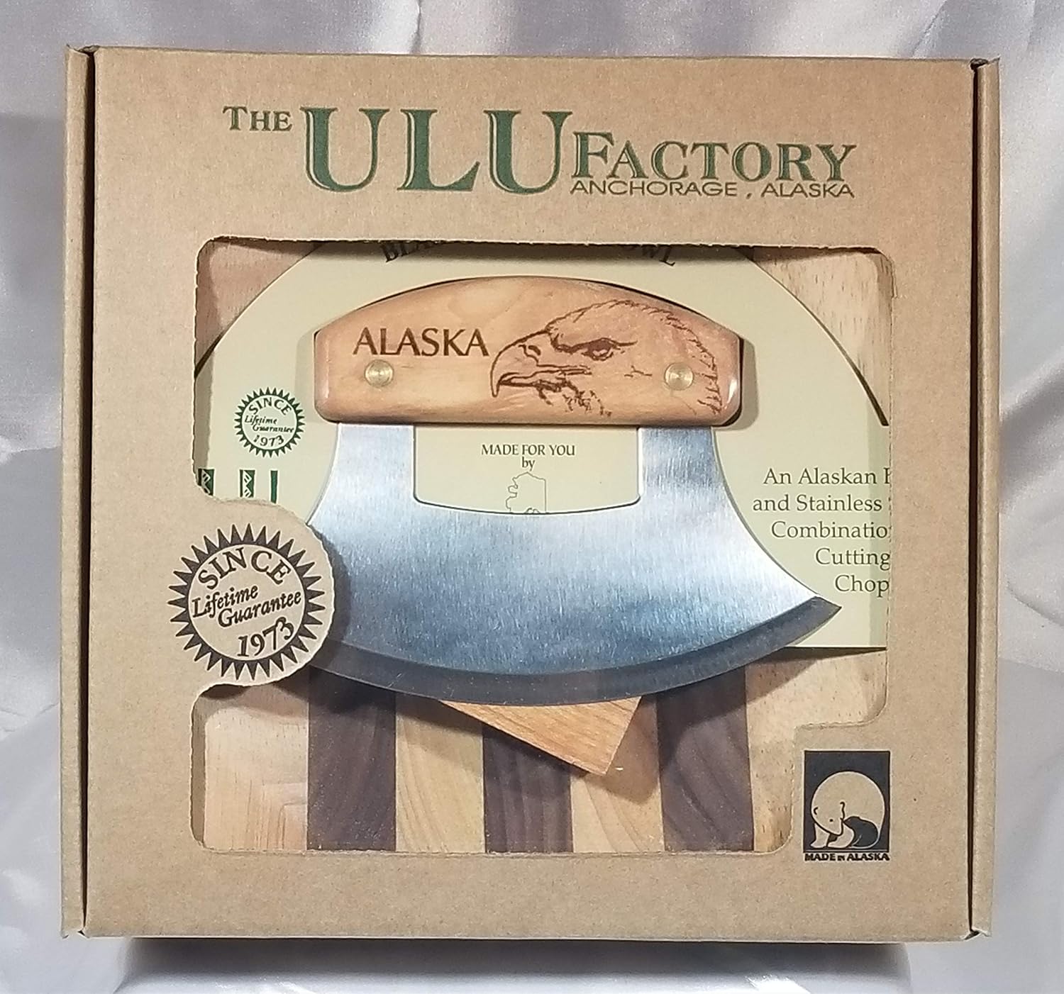 Small Chopping Bowl w/ Eagle Etch Handled Ulu Knife - Alaska Wild Country