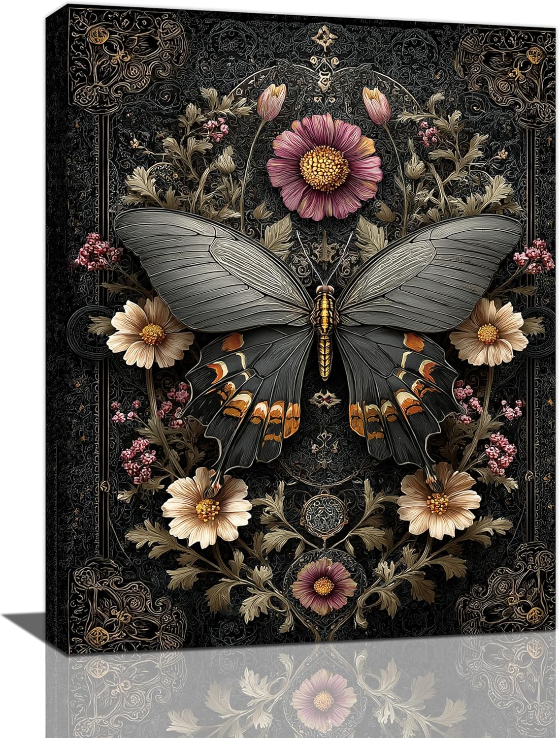 Koznute Dark Academia Butterfly Wall Art Gothic Butterfly Wall Decor Moody Vintage Canvas Pictures Artwork Print Decoration Gifts for Bathroom Bedroom Living Room Office 12" X 16" Butterfly 16"L x 12"W