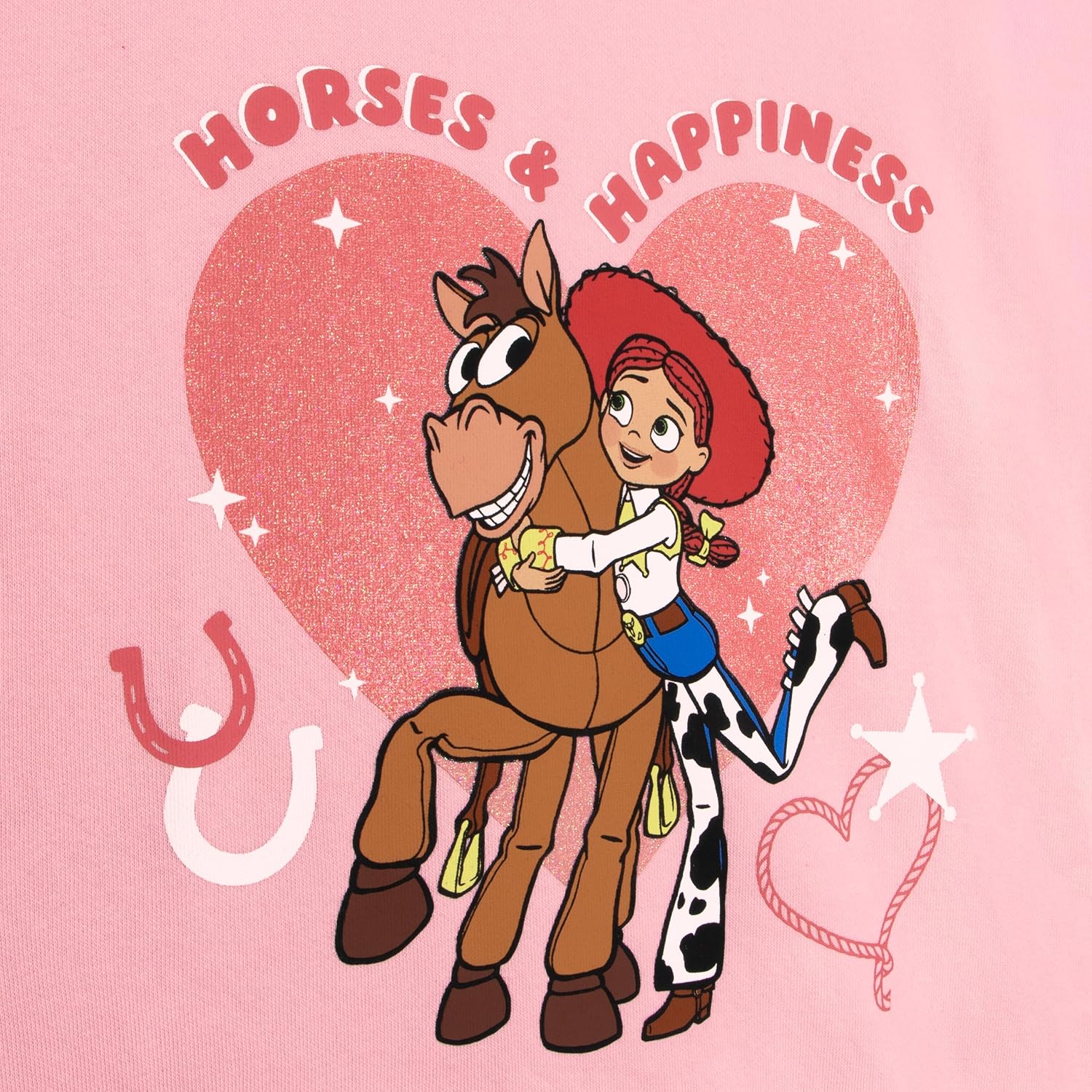 Disney Toy Story Sweatshirt, Jessie & Bullseye Girls Sweatshirt, Glitter Heart Print Kids Jumper, Pink 4