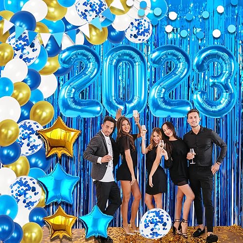 Miniatura 9 de KatchOn, Juego de decoraciones de graduación azul y dorado 2024, paquete gigante de 144, kit de arco de globos de graduación 2024 | Globos azules