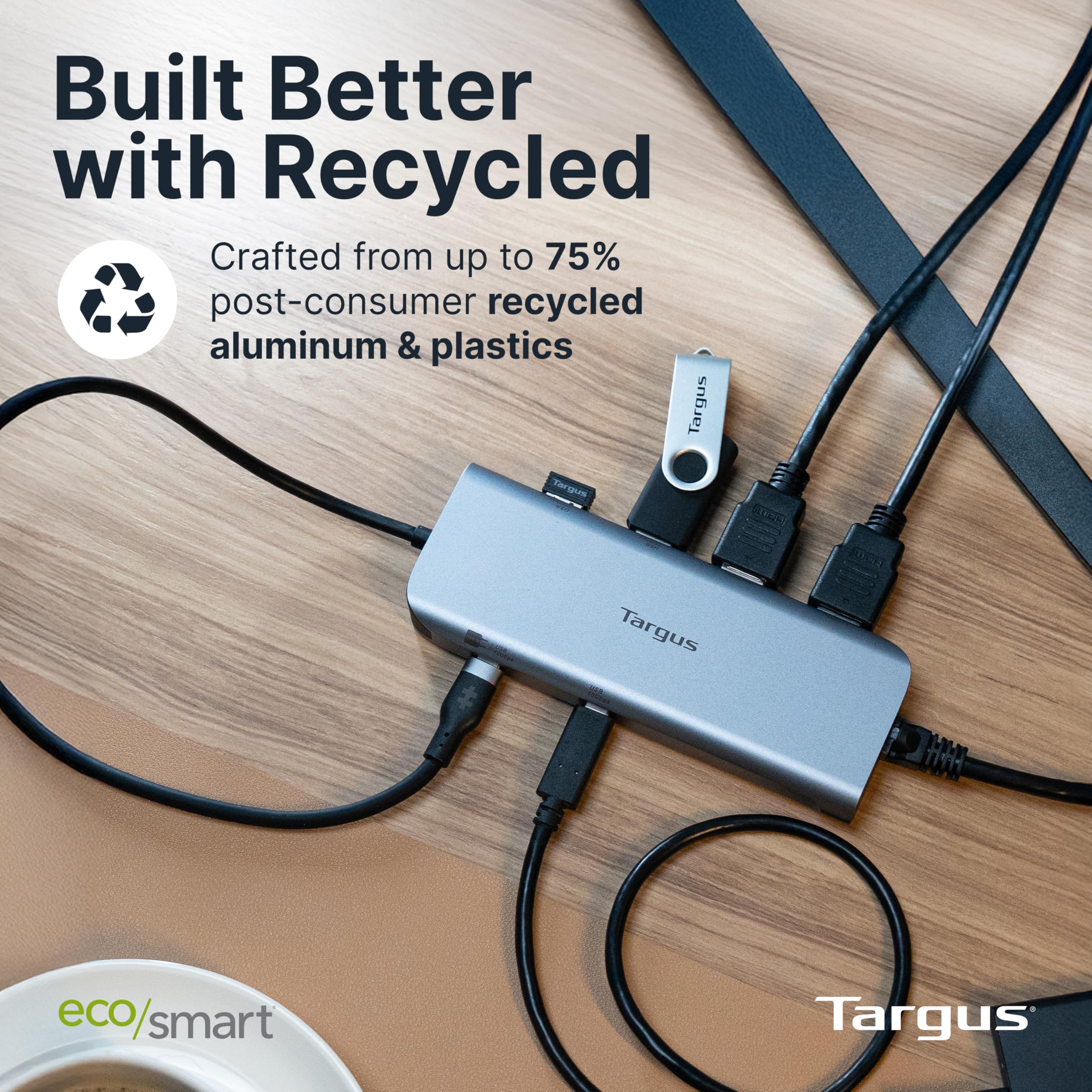 Targus Dual Video Mobile Dock mit 140W EPR Power Pass-Through, Dual HDMI 4K @60Hz, 2X USB-C & 2X USB-A 10Gbps, Gigabit Ethernet, EcoSmart Design DOCK427GL