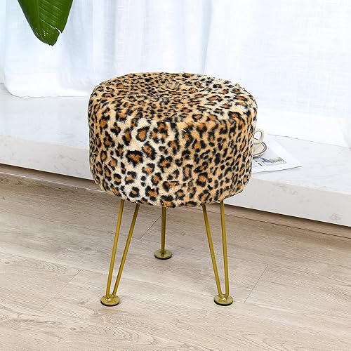 Otomano de piel sintética con estampado de vaca, asiento de banco de entrada suave y mullido, 13 x 13 x 17 pulgadas, mesa auxiliar redonda