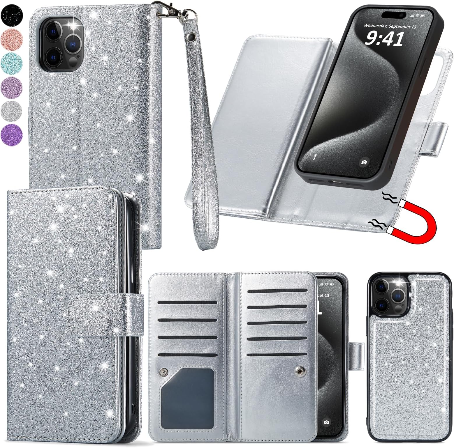 DKDKSIP for iPhone 15 Pro Wallet Case for Women, Support