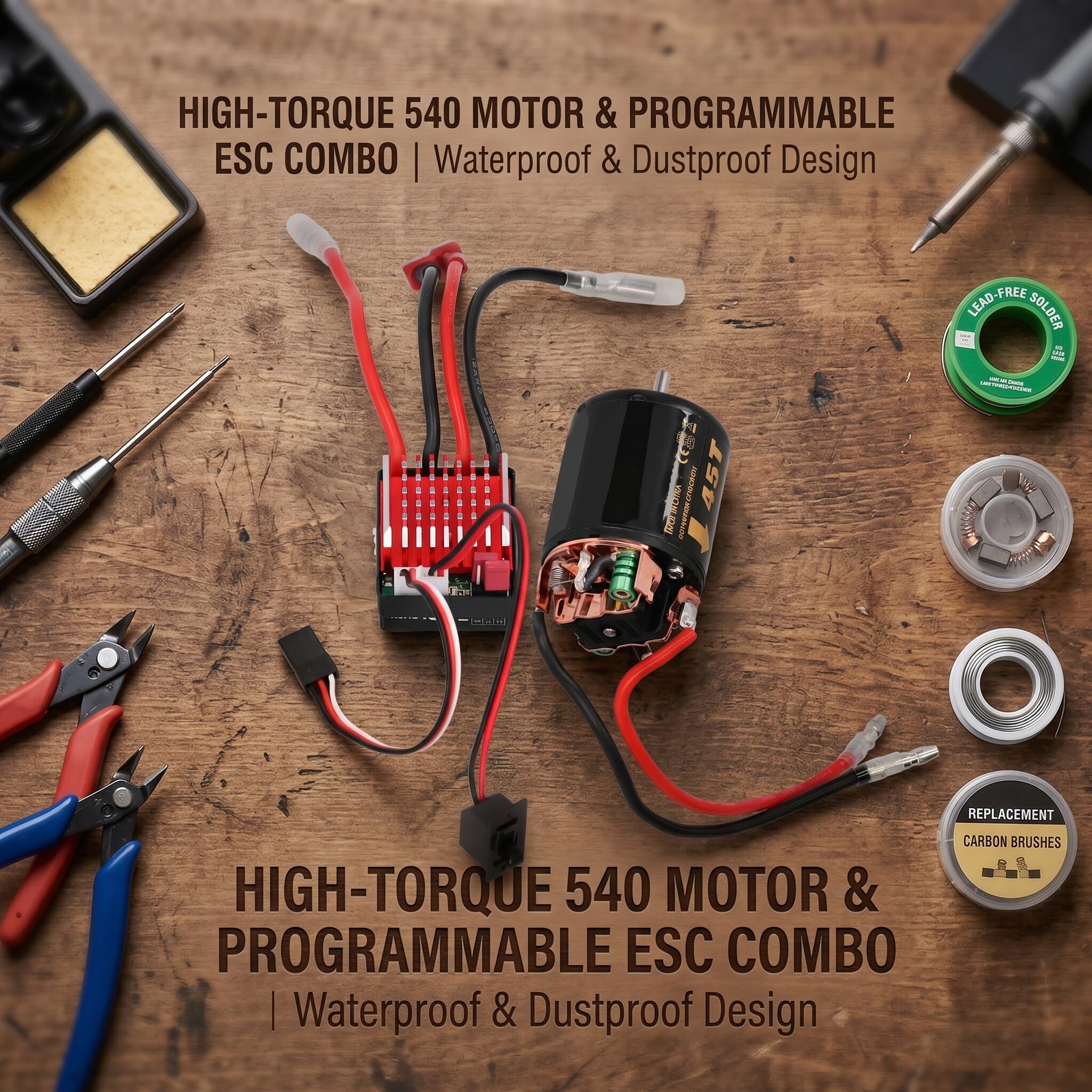 1/10 RC Motore ESC, 540 Motore Spazzolato 35T 45T 55T con 360A ESC Combo, 1/10 RC Elettrico Ad Alta velocità Controller T Plug Accessorio Adatto per Tamiya 1/10 RC Auto da Corsa Camion(45T)