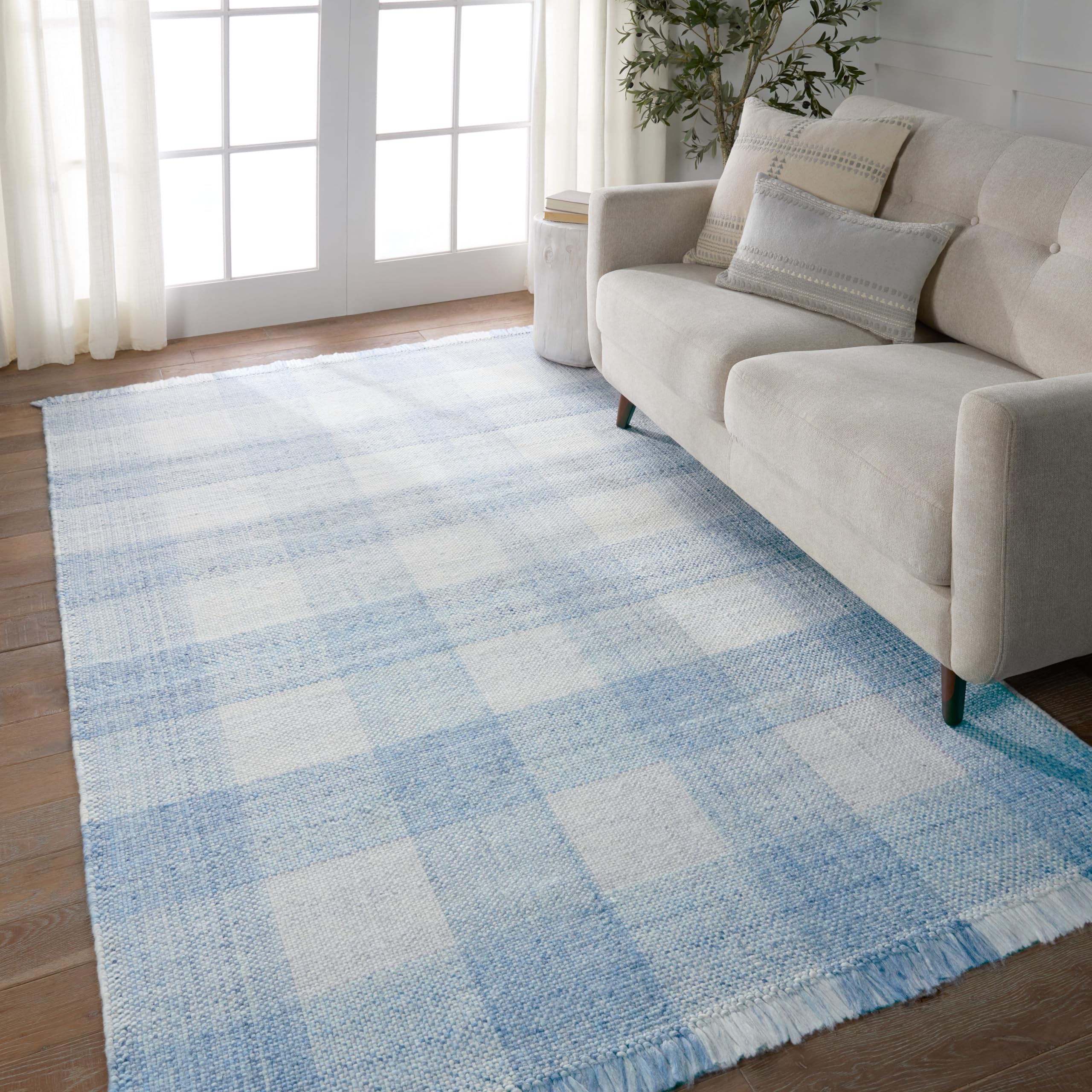 Jaipur Living, Outdoor 5x8 Area Rug, Farmhouse Striped Light Blue/Ivory Patio Rug